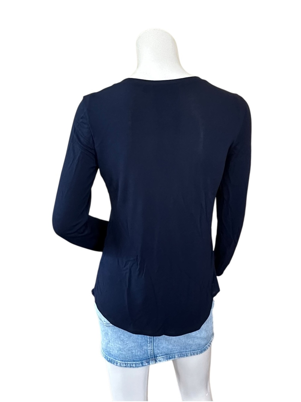 L.A.M.B. Navy Blue Ruffle Neck Fall 2007 Long Sleeve Blouse Size Large - Picture 6 of 9